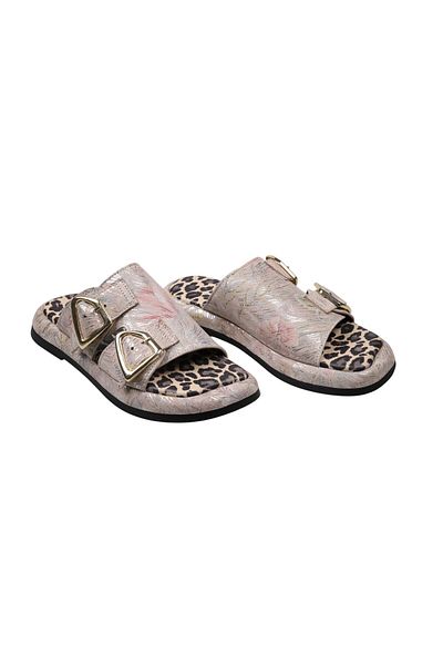 Lady Mia Elera Genuine Leather Women's Slippers with Buckle Detail