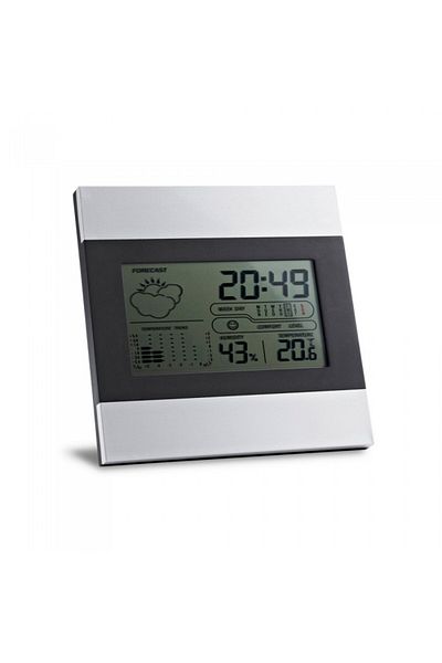 dalimag Ceas de birou din aluminiu cu ecran LCD, calendar, alarma si prognoza meteo
