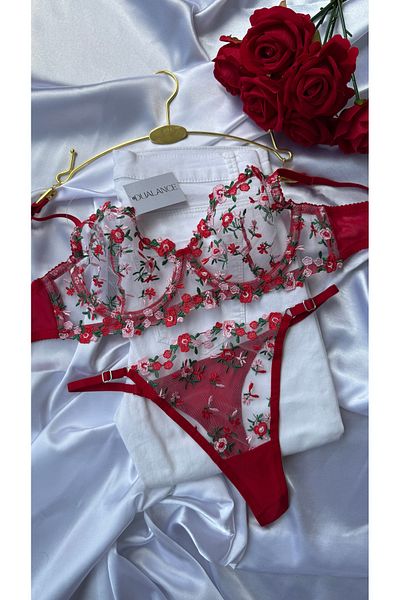 DUALANCE Marla Flower Floral Patterned Underwire Uncovered Brode Bra Set