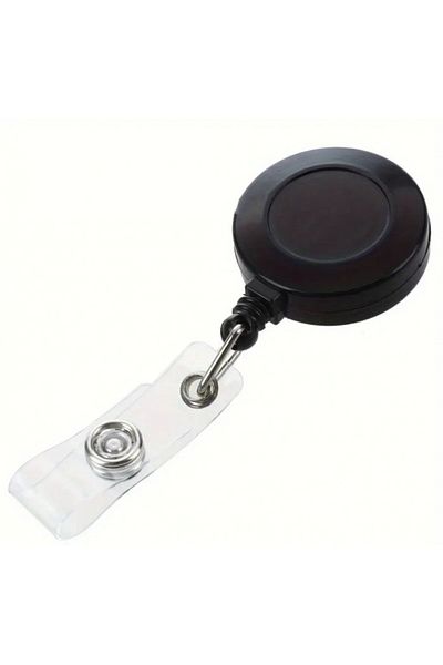 dalimag Badge holder with extendable metal clip, up to 900 mm, transparent clip, black