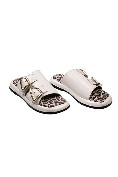 Lady Mia Elera Genuine Leather Women's Slippers with Buckle Detail
