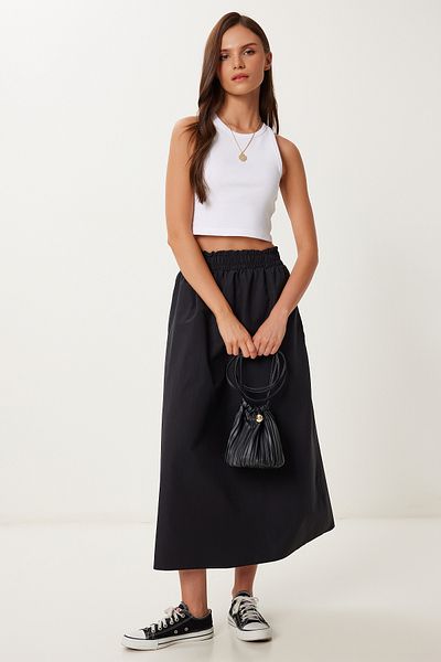 Lovelyİstanbul Summer Flared Woven Skirt Black Lmx0085