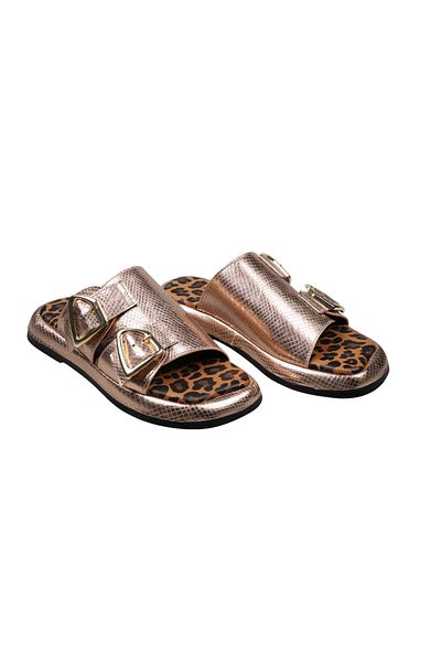 Lady Mia Elera Genuine Leather Women's Slippers with Buckle Detail