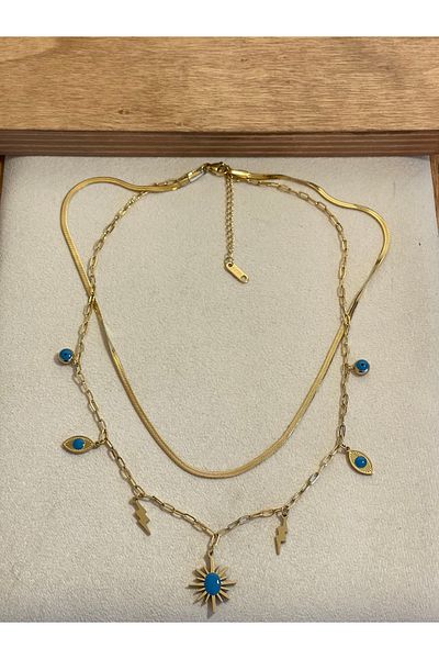 Rupen Kraft 316 L Surgical Steel Stainless Steel Necklace with Sun and Evil Eye Bead Detail