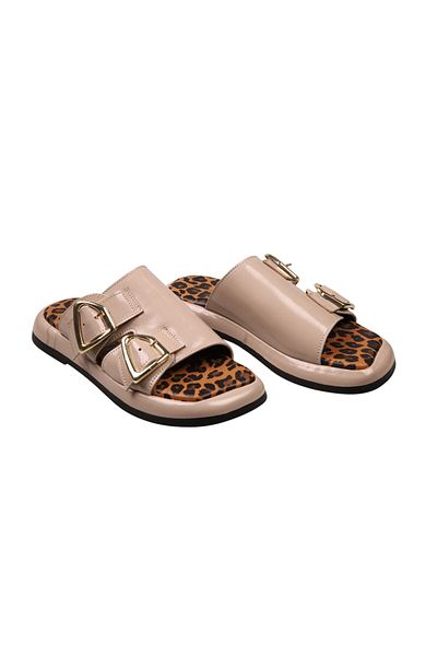 Lady Mia Elera Genuine Leather Women's Slippers with Buckle Detail