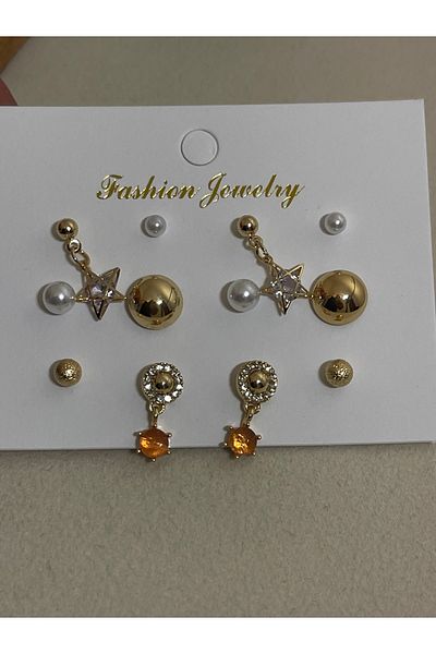 Rupen Kraft 6 pairs of stylish earrings in gold color
