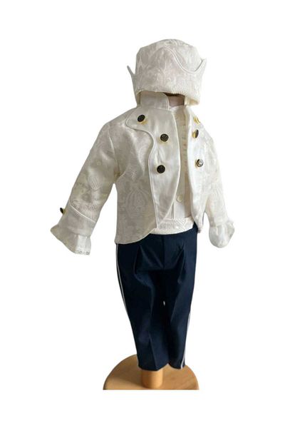 OEM Costum de botez print Nicolas cu broderie, 4 piese, Alb 0-3 luni