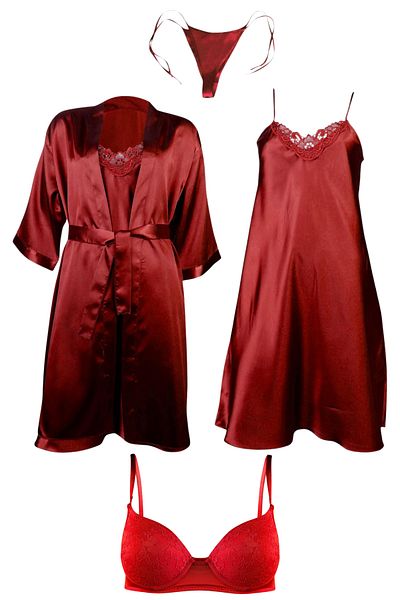 ZENCHES Dowry Set Satin Dressing Gown - Satin Nightgown - Push up Bra - Panties