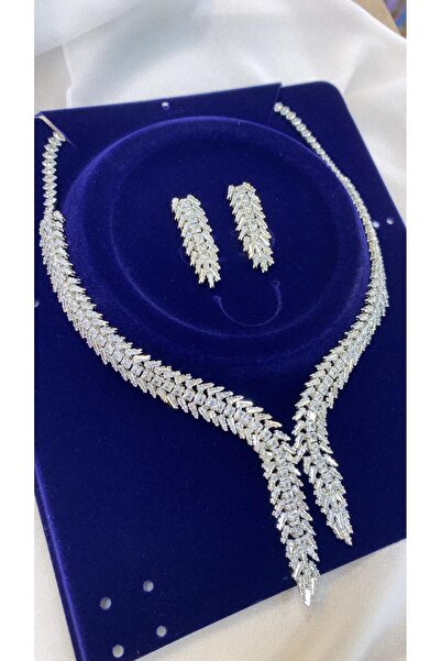 Azra Accessories Zirkon Taşlı Takı Seti Kolye Küpe