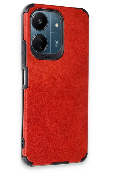 CepteToptan حافظة هاتف Xiaomi Redmi 13C حلقة جلد سيليكون - أحمر - MKİ7022-7686