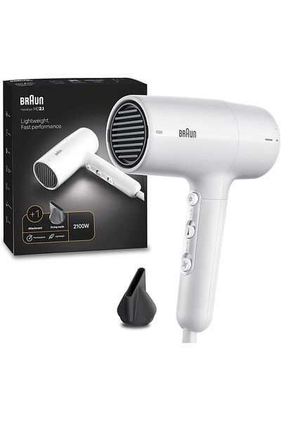 Braun Braun Hair Dryer HD2.1 2100W Fast Performance Nozzle Attachment Filter Cleaning Indicator 195cm Cord
