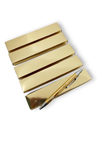 SürLaz Özel Gün Hediyesi 5'li İsme Özel Gold Kalem Gold Özel Kutusunda(Mavi Mürekkep)