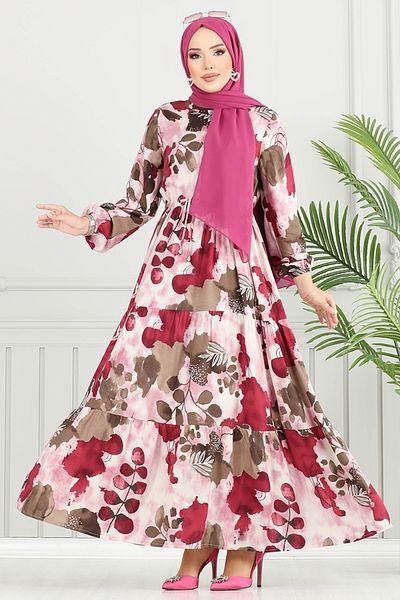 ModaMerve Beli Tunnell Hijab Dress 7124Bgs895-M Burgundy