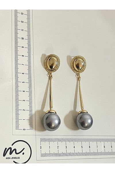 Rupen Kraft Special Design Black Pearl Evening Dress Earrings with Gold Color Swing