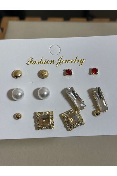 Rupen Kraft 6 pairs of stylish earrings in gold color