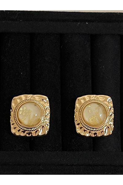 Rupen Kraft Gold Color Moire Stone Design Earrings