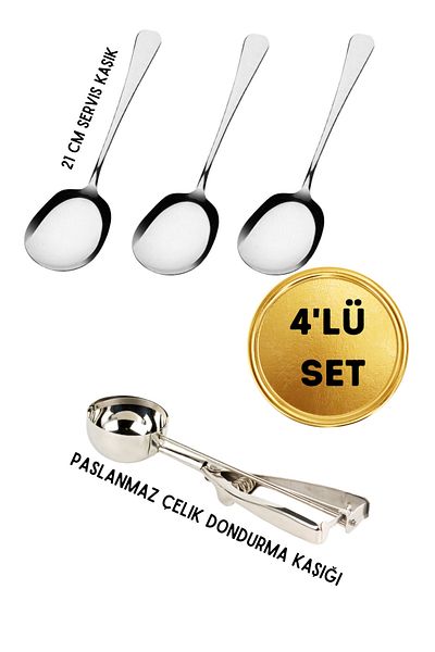 DORRY HOME Set of 4 stainless steel serving spoons/ ice cream spoon Ladle