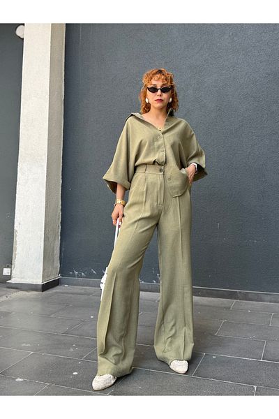 Bak'ap Premium Oversize Λινό Πουκάμισο-Λινό Παντελόνι Λινό Σετ 2 τεμαχίων