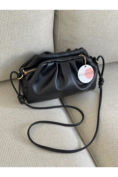 BAGLOVİS Black Women's Shoulder Bag with Zipper and Snap Closure, Soft Leather Textured En25 Boy15
