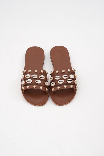 DaphneSandals Handmade Genuine Leather Tan Seashell Women's Slippers - 1987