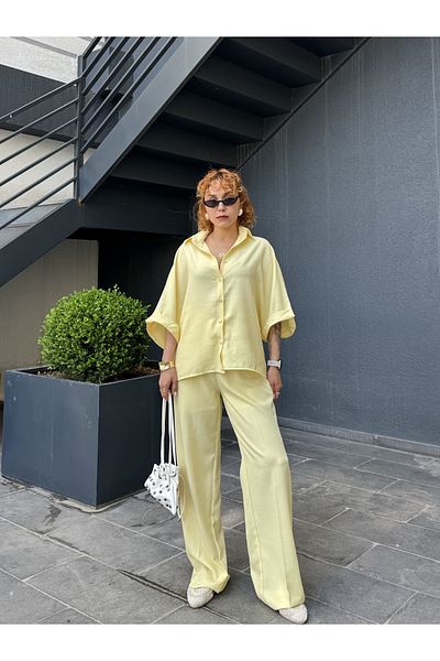 Bak'ap Premium Oversize Linen Shirt-Linen Trousers Linen 2-Piece Suit