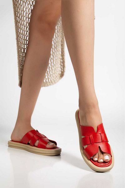 AYAKKABİSEPETİ WHITE GENUINE LEATHER WOMEN SLIPPERS
