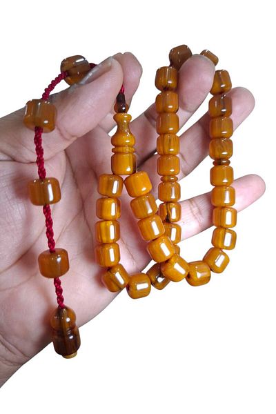 Cekke Tesbih Vertical Vein Stick Squeeze Amber 10*11 mm Cekke Tesbih Daily Prayer Beads with Imazal