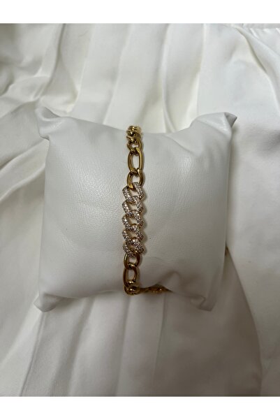 Çelik سوار نسائي من الفولاذ باللون الذهبي مرصع بحجر الزركون