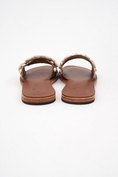 DaphneSandals Handmade Genuine Leather Tan Seashell Women's Slippers - 1987