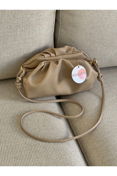 BAGLOVİS Soft Leather Textured Mink Women's Shoulder Bag with Zipper and Snap Closure En25 Boy15