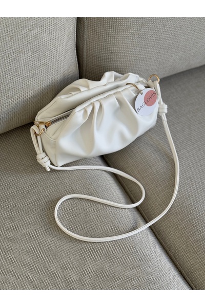 BAGLOVİS White Women's Shoulder Bag with Zipper and Snap Closure with Soft Leather Texture En25 Boy15