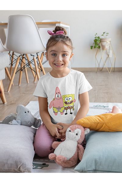 SEVBANO Tricou unisex pentru copii cu desene animate Spongebob și Patrick (vârsta 1-12)