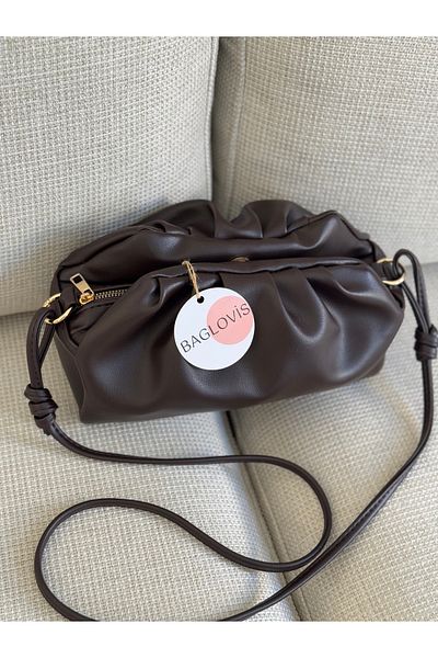 BAGLOVİS Soft Leather Textured Brown Women's Shoulder Bag with Zipper and Snap Closure En25 Boy15
