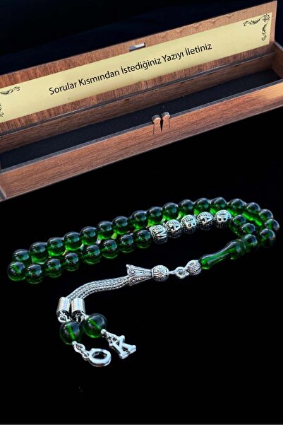 renery Sertifikalı Usta Işçilikli Zümrüt Yeşili Ateş Kehribar Tesbih Kişiye Ö...