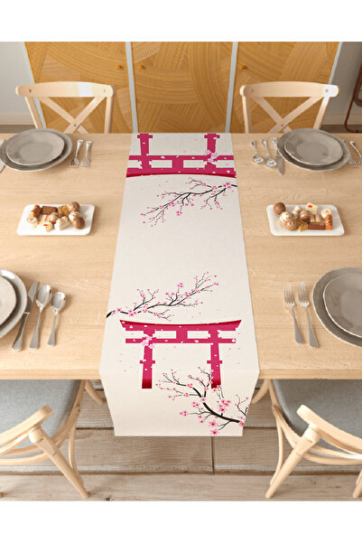 GREENDECOR مفرش طاولة مزخرف بتصميم خاص على شكل زهرة ساكورا، مطبوع رقميًا، ديك...