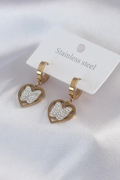 AfraBeauty 316L Steel Gold Butterfly Model Zircon Stone Detail Women's Earrings
