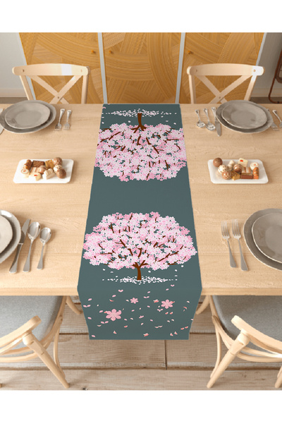 GREENDECOR مفرش طاولة مزخرف بتصميم خاص على شكل زهرة ساكورا، مطبوع رقميًا، ديك...