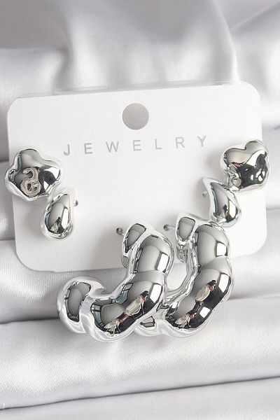 AfraBeauty Silver Clover Drop Hoop Model Ccb Plastic Women's Earring Set