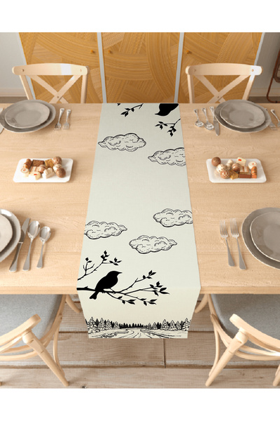 GREENDECOR Forest Bird Cloud Patterned Special Design Runner Digital Printed ...