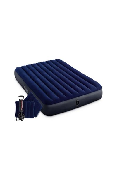 Intex Saltea gonflabila Intex, pentru camping, 2 persoane, 203 x 152 x 25 cm + pompa + 2 perne
