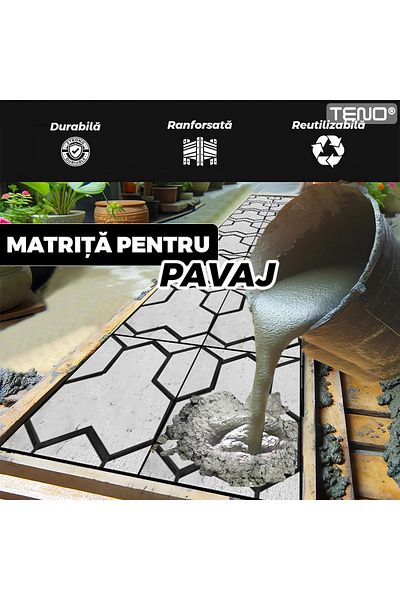 Teno Matrita cu Contur pentru Turnat Pavaj Teno®, pentru beton amprentat, imita piatra, 35 x 4 cm, negru