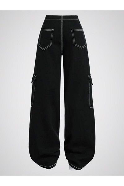 KOTOLOG Unisex Παντελόνι Cargo Pocket με φαρδύ λευκό ραμμένο