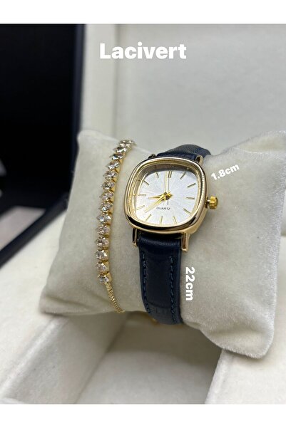 Brality ساعة يد نسائية كلاسيكية عتيقة من الجلد الطبيعي لون أزرق داكن، تصميم أ...