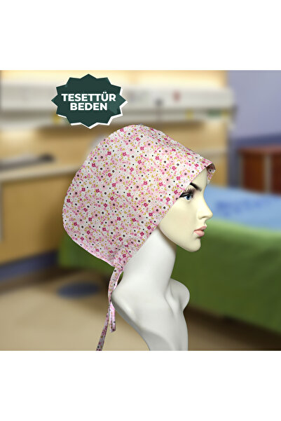 YİĞİTBAŞI PEMBEÇİÇEKLİ Doktor Hemşire Aşçı Cerrahi Bone Hastane Anne Bone Iş Bandanası Pamuklu Kumaş Lastikli