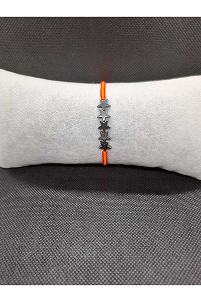 AKSESUARIM 5 Star Fan Macrame Bracelet - Hematite Natural Stone, Adjustable Unisex Design