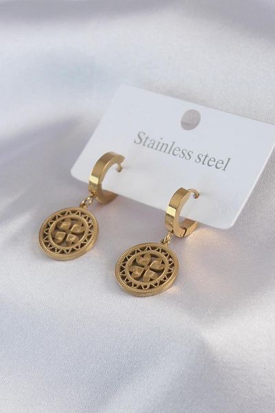 AfraBeauty 316L Steel Gold Heart Model Processing Detail Women's Earrings