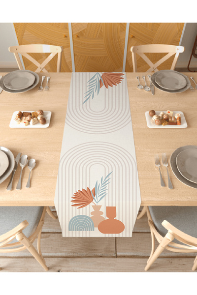 GREENDECOR Vase Bohemian Patterned Special Design Runner Digital Printed Deco...