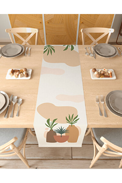 GREENDECOR Leaf Bohemian Patterned Special Design Runner Digital Printed Deco...
