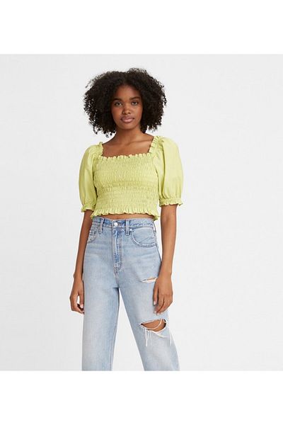 Levi's GREEN Rey Smocked Ss Blouse for Women