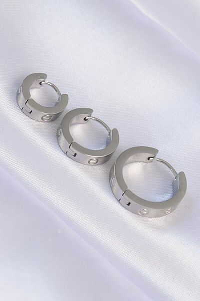 AfraBeauty 316L Steel Silver Model Triple Hoop Earrings